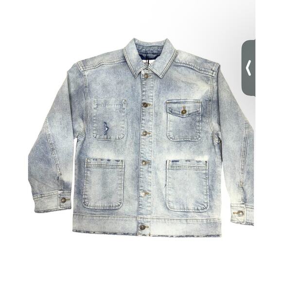 MSRP $128 LNDN by Free People Organic Cotton Light Washed Denim Jacket Size S-M - Picture 1 of 13